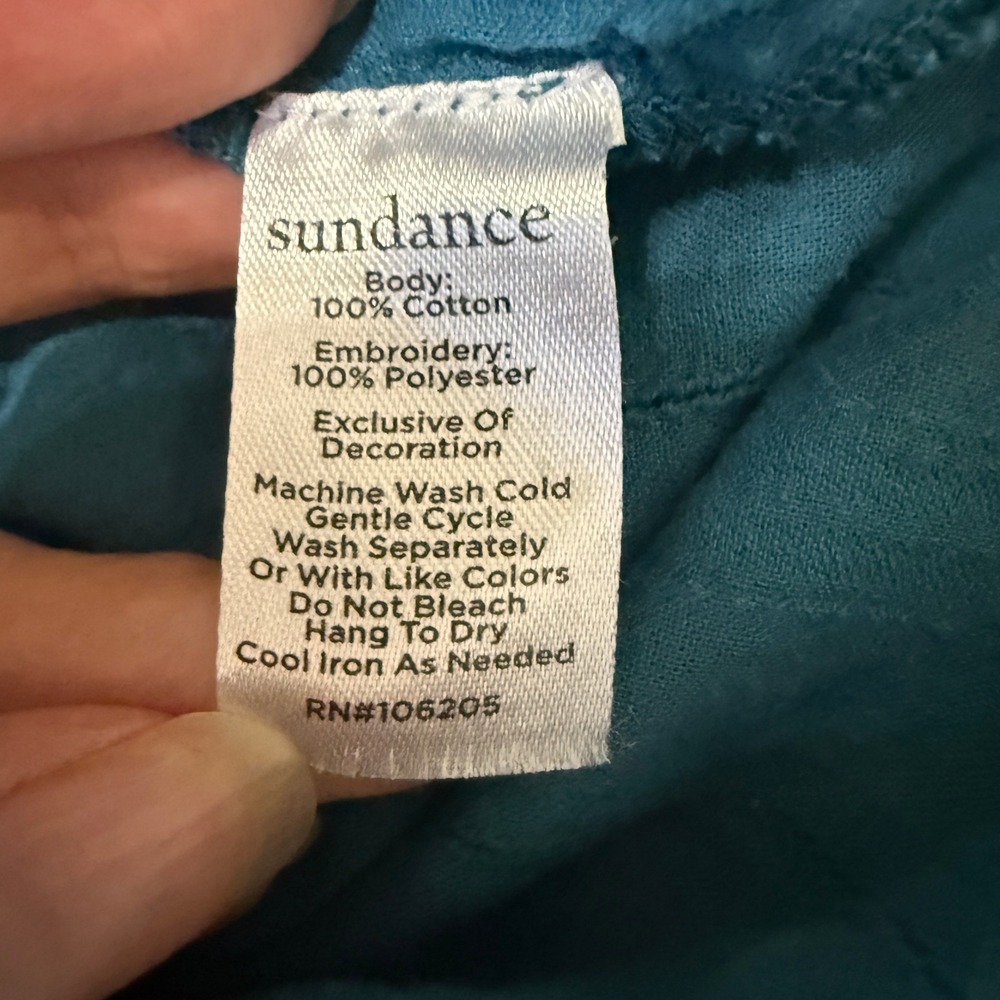 Sundance Blue Embroidered Cotton Boho Blouse Lace Ruffle Large Cottagecore - Picture 10 of 10